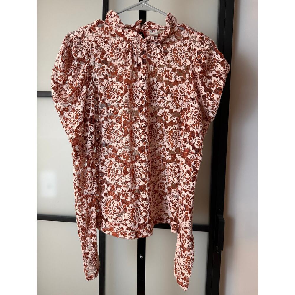 Anthropologie Dolan Sheer Lace Mock Neck Top size Small